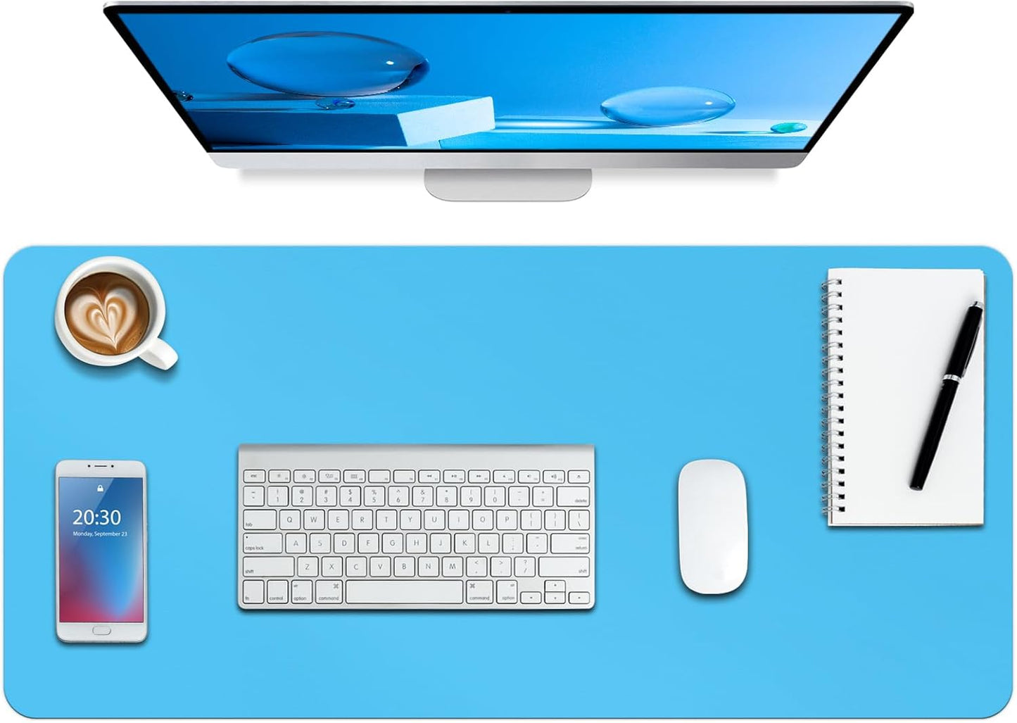 Boutilon Leather Desk Pad Protector,Non-Slip Mouse Pad,Laptop Desk Pad,Office Mouse Mat,Waterproof Leather Desk Blotter,Desk Writing Pad for Office and Home (L-Blue,35"x 17")