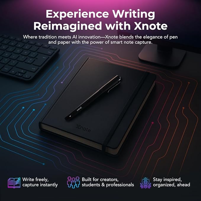 XNote Smart Pen & Notebook Starter Set – AI-Powered Digital Note Taking, Real Paper Writing Syncs to App, Bluetooth Smart Notebook, 17-Hr Battery, Official Bundle with 5 Ink Refills