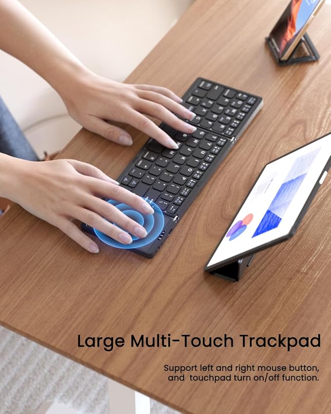 Foldable Bluetooth Keyboard, Folding Portable Wireless Keyboard with touchpad,Travel Pocket Keyboard for iOS Android Windows Mac Smartphone Tablet & Laptop, Sync Up to 3 Devices, Black