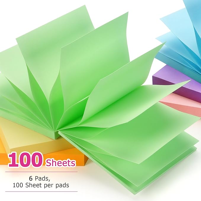 Early Buy Pop Up 3x3 Sticky Notes Self-Stick Notes 6 Pads, 6 Pastel Color, 100 Sheets/Pad