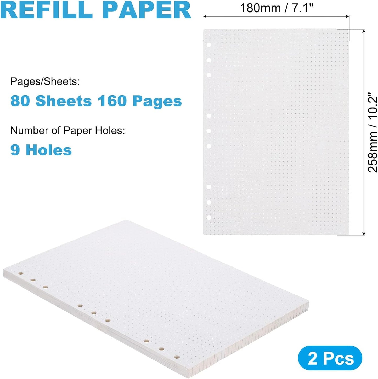PATIKIL B5 Dot Grid Paper 9-Ring Binder Loose Leaf Planner Filler Paper Planner Inserts, 160 Sheets/320 Pages, Lined