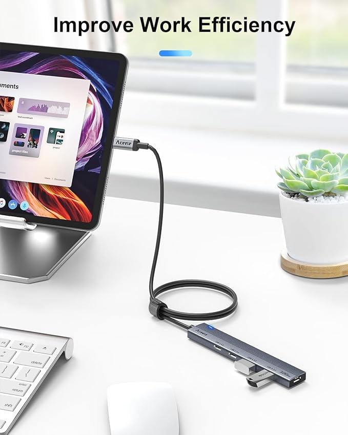 Aceele 10Gbps USB C Hub with 4 USB 3.2 Ports (2 USB A & 2 USB C), USB 3.2 Gen 2 3.3ft USB Cable Extender Hub with Type-C Power Port,Compatible for MacBook Pro 2021, iPad Pro 2021 and Other PC