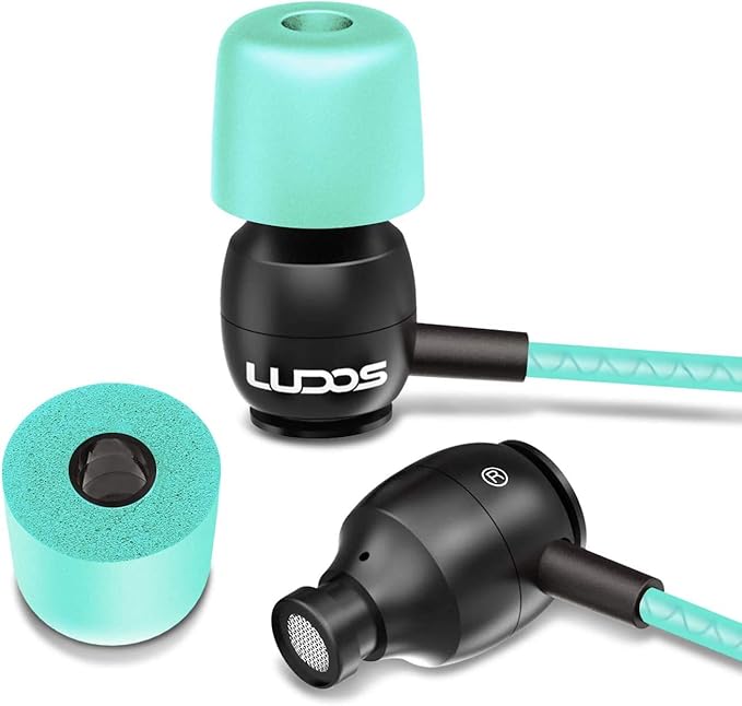 LUDOS Clamor Wired Earbuds in-Ear Headphones, 5 Years Warranty, Earphones with Mic, Noise Isolating Ear Buds, Memory Foam for iPhone, Samsung, School Students, Kids, Women, Small Ears - Turquoise