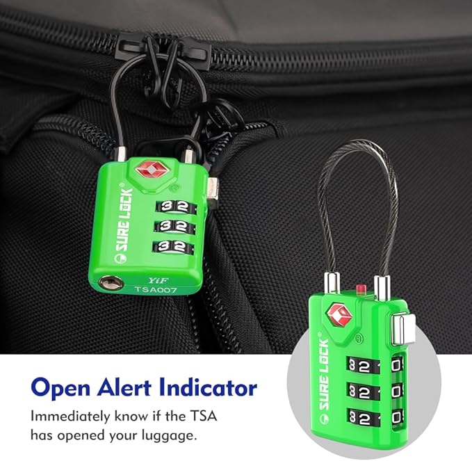 SURE LOCK TSA Compatible Travel Luggage Locks, Inspection Indicator, Easy Read Dials TSA Approved with Zinc Alloy