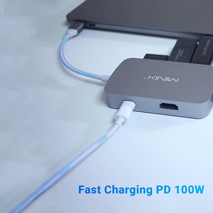 MINIX USB C Adapter, 7 in 1 USB C Hub with 4K 60Hz HDMI,Gigabit Ethernet, 2 USB 3.0, 100W PD Charging, SD/TF Card Reader, Compatible with MacBook Pro/Air, iPad Air/Pro, iMac, Laptop, PC, Grey