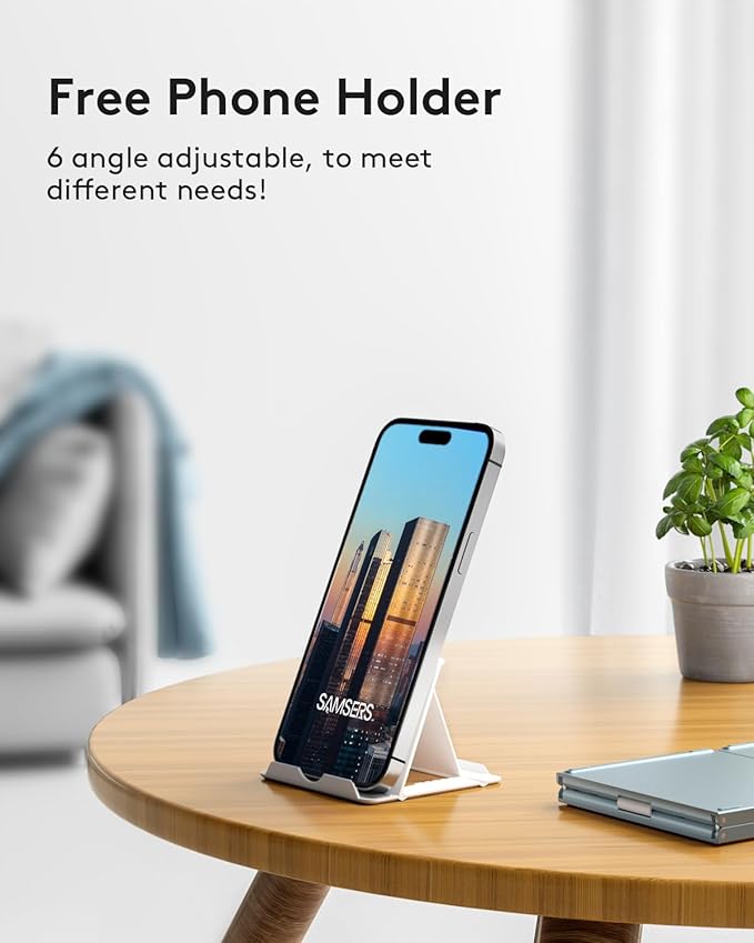 Samsers Multi-Device Foldable Bluetooth Keyboard with Touchpad, Rechargeable Dual-Mode(2.4G+BTx2) Wireless Keyboard with Holder, Portable Folding Keyboards for Android Windows iOS Mac OS - Blue