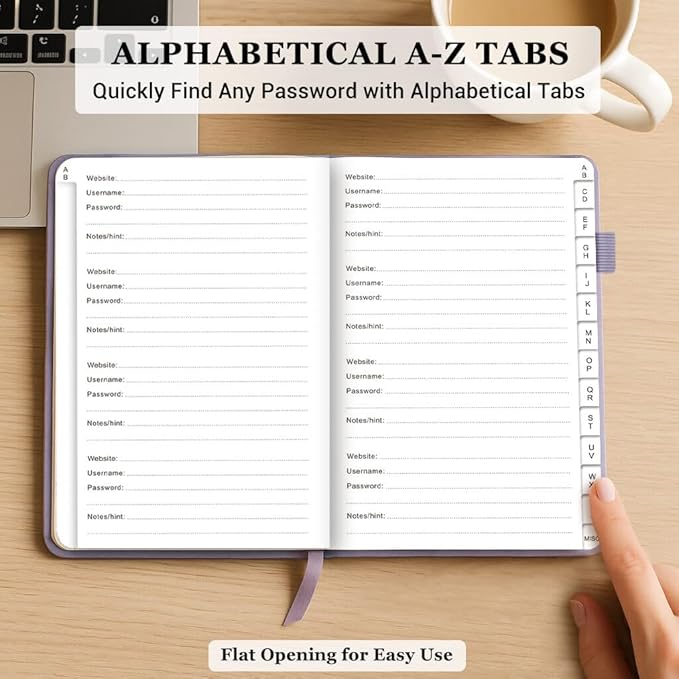 Password Book with Alphabetical Tabs – Hardcover Internet Address & Password Organizer – Password Keeper Notebook for Computer & Website – 5.2 x 7.6" (Lavender)
