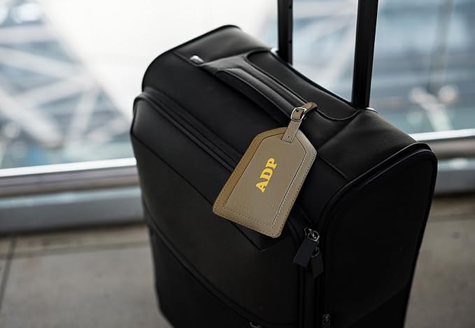 Personalized Monogrammed Taupe Leather RFID Passport Wallet and 2 Luggage Tags