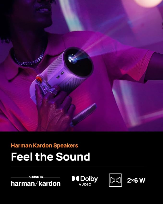 XGIMI MoGo 4 Laser Projector Collection, 550 ISO Lumens, Google TV , Official Netflix, 5h Battery Life – All-in-One Home & Outdoor Cinema Kit with PowerBase Stand, 70" Screen, 4 Filters& Carry Case