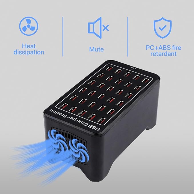 30 Port USB Charger, 150W/30A USB Smart Charger, 30-in-1 Desktop Charging hub, Multi-Port USB Charging Station for Samsung/iPhone/iPad/Google Pixel/Tablets and Other USB Electronics