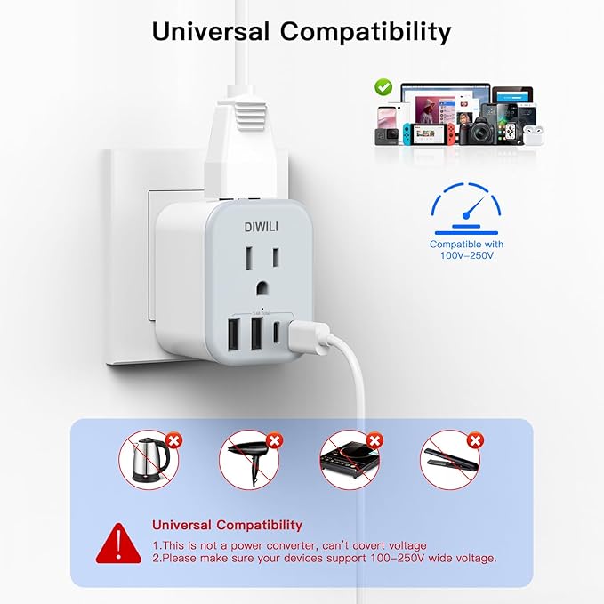 US to India Travel Plug Adapter, Foldable India Power Adapter with 4 USB(2 USB C Port) and 2 AC Outlets Charger, Type D Adaptor for US to India Bangladesh Maldives Pakistan Sri Lanka(1 Pack)