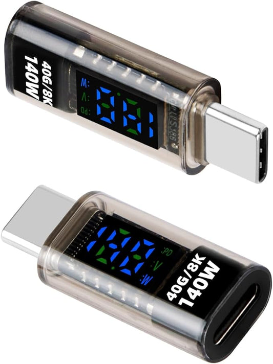 140W USB C Male to USB C Female Adapter,TYPE C Converter,40 GBps Data Transmission,with LED Display，Suitable for Laptops, Desktop Computers, Mobile Phones, Tablets, And Other Devices(2Pcak)