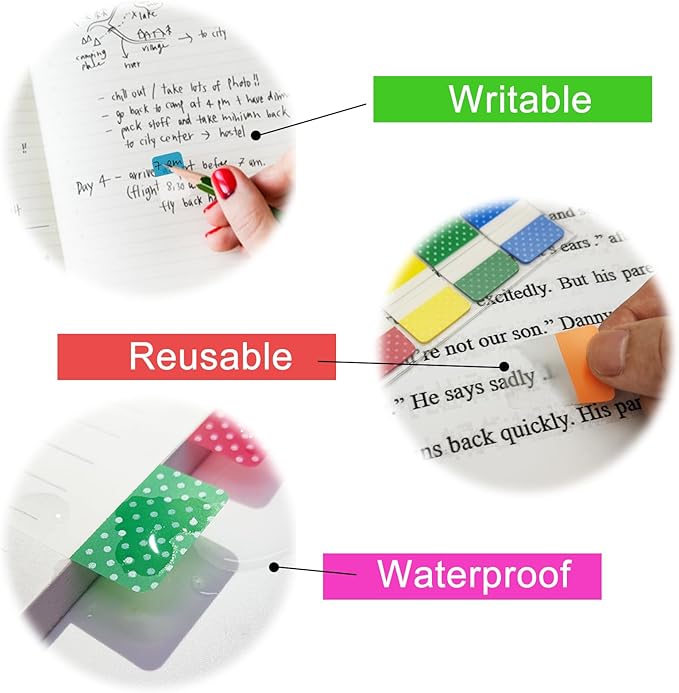 KICNIC Sticky Index Tabs 960 Pcs, 1 inch Divider Tabs Stick On, Page Marker Bookmark, Write Tab Flags Self Adhesive, 12 Dispensers, 20 Pcs/Color