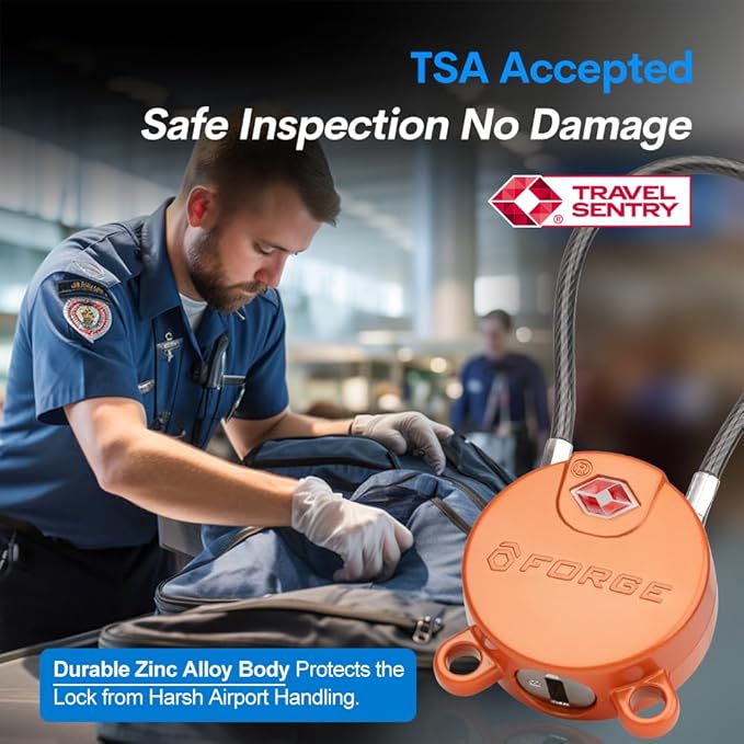 Forge TSA Approved Luggage Locks Ultra-Secure Dimple Key Cable Locks for Travel with Zinc Alloy Body- 2 Orange Locks