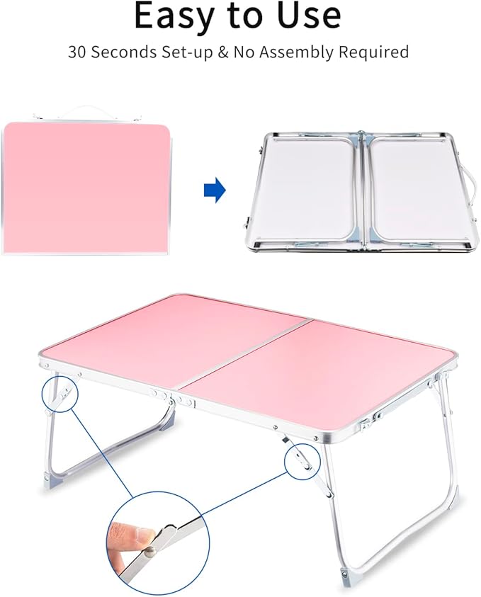 Foldable Laptop Desk, SUVANE Breakfast Serving Bed Tray, Portable Mini Picnic Table Storage Space Lap Desk Reading Holder(Pink)