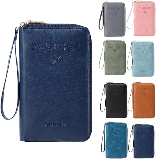 RFID Passport Holder for Wallet,RFID Blocking Document Organizer Clutch Bag, Credit Cards Case Cover Travel Wallet (Dark Blue)