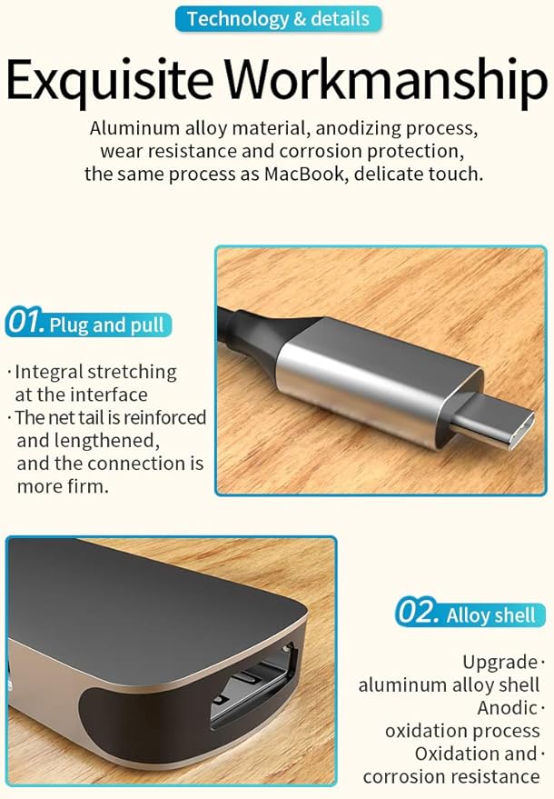 6-in-1 USB-C Hub with 4K@30Hz HDMI, Aluminum Alloy Shell - Multiport Adapter for MacBook, Laptop, and More