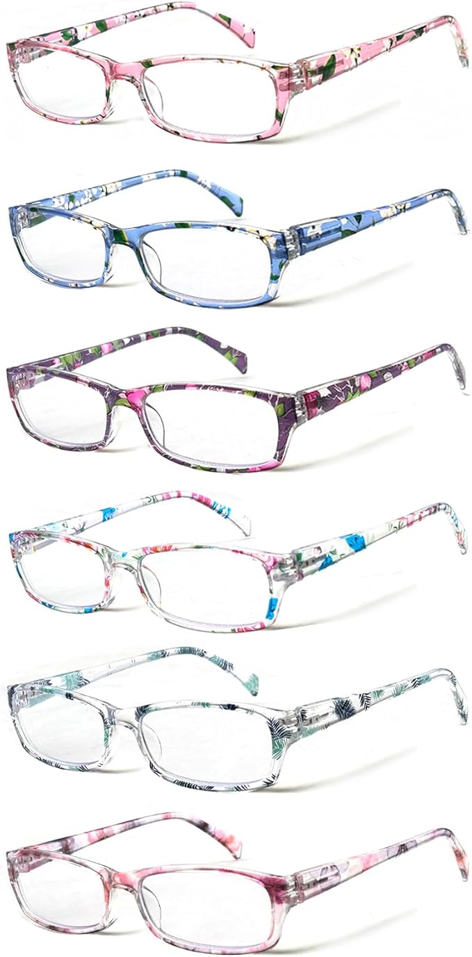Henotin 6-Pack Reading Glasses Blue Light Blocking Anti Eyestrain Computer Reading Glasses for Women and Men Readers (Mix Color-B, 1.25, Diopters)