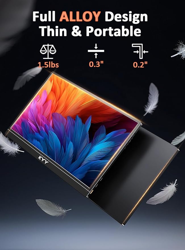 KYY 4K Portable Monitor 15.6" Portable Monitor for Laptop UHD IPS 3840X2160 External Screen with 100% sRGB & HDR Gaming Display for Laptop PS5/4 Xbox Switch with Speakers, VESA Compatible