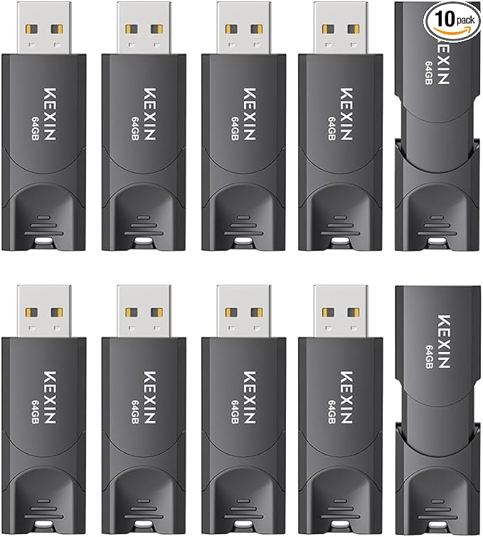 KEXIN 64GB Flash Drive 10 Pack Thumb Drive USB Flash Drive Zip Drive USB 2.0 Memory Stick Data Storage (64GB, Black)