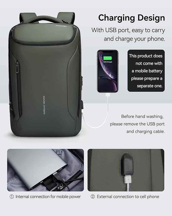 Muzee Backpack for Men Waterproof and Travel Laptop Backpack with USB Charging, Fits 17 Inch Laptop and Tech Gear