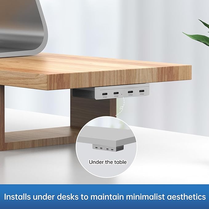 EJAY 10Gbps Magnetic USB-C Hub, 4-Port USB 3.2 Gen2 Data Transfer, Includes Sliding Rail, Screws and Sticky Pads for MacBook Laptop PC, Silver