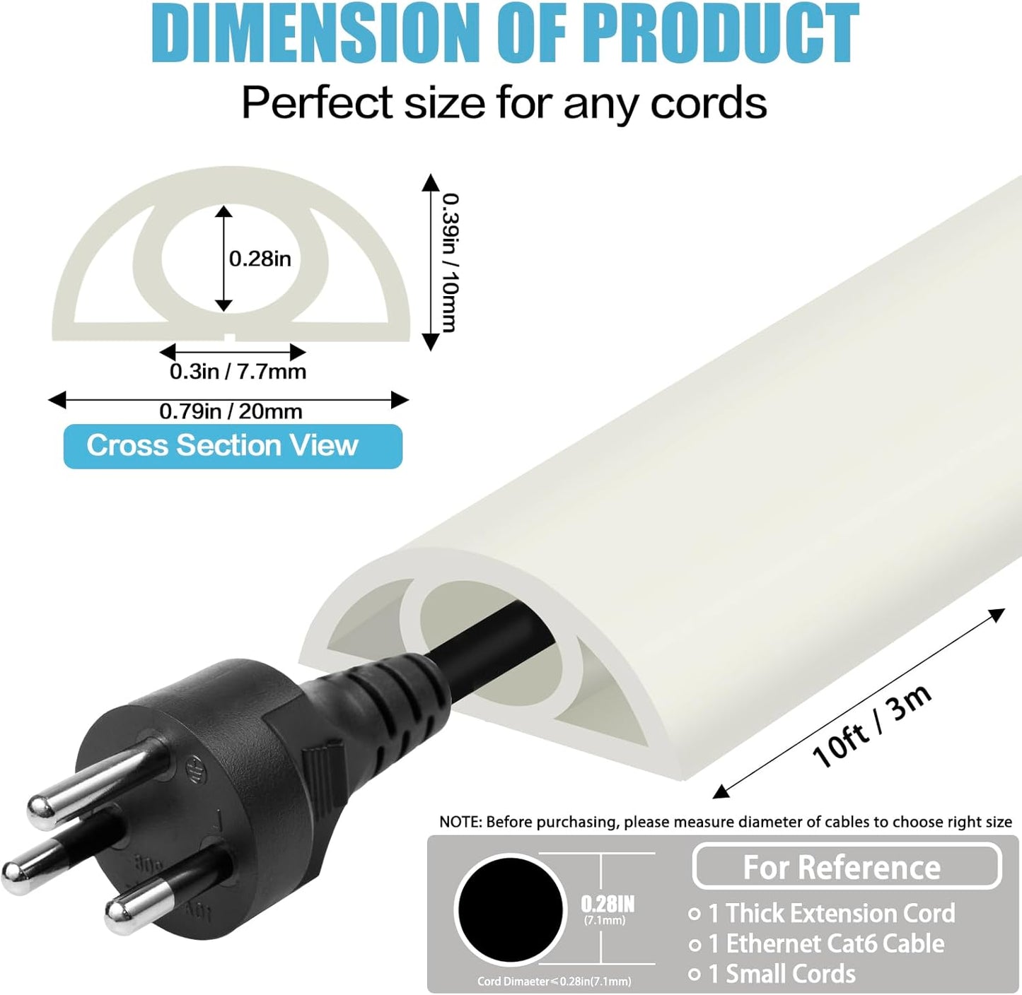 Floor Cord Cover Cable Cavity Self Adhesive Cord Hider Floor 10FT Floor Cable Management Power Cord Protector Floor Electric Cord Covers for Offices, Gym, Exhibitions (Beige, 0.78" x 10')