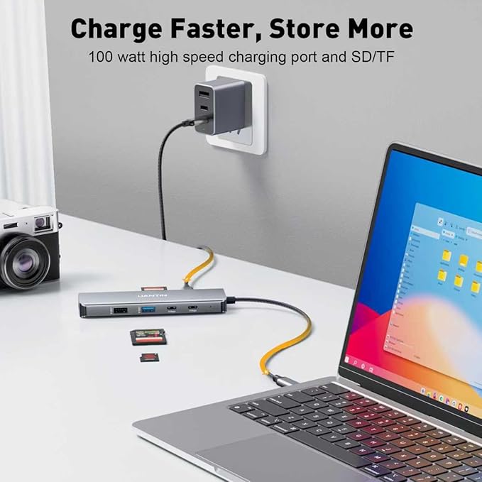 9-in-1 USB C Hub, 4K60Hz HDMI Multiport Adapter with 2 USB-C 5Gbps, 100W PD Charging, 3 USB-A Ports, SD/TF Card Reader, USBC Dock Dongle for MacBook Pro/Air, iPad Pro, Dell, HP, Laptop