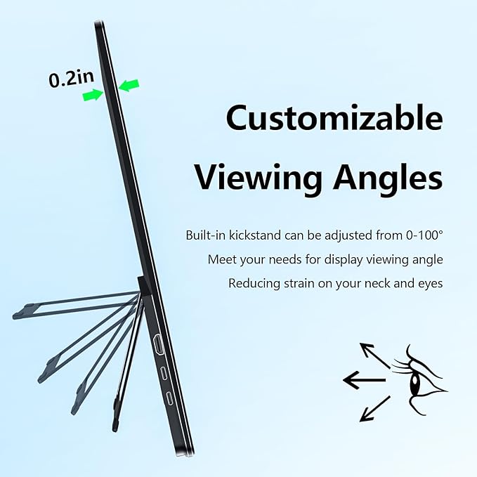 4K Large Portable Monitor 24” UHD 3840 * 2160 120% sRGB IPS Dual Speaker USB-C HDMI Extend Second Screen Display VESA Kickstand for Mac External PC Laptop Phone PS4/PS5