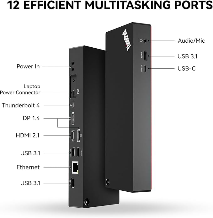ThinkPad 40B00135 Thunderbolt 4 Universal Docking Station for Lenovo Laptops, 4 External Displays, Power Charging UP to 100W + HDMI 4K Cable + DP Cable+ ITSPWR Cleaning Cloth