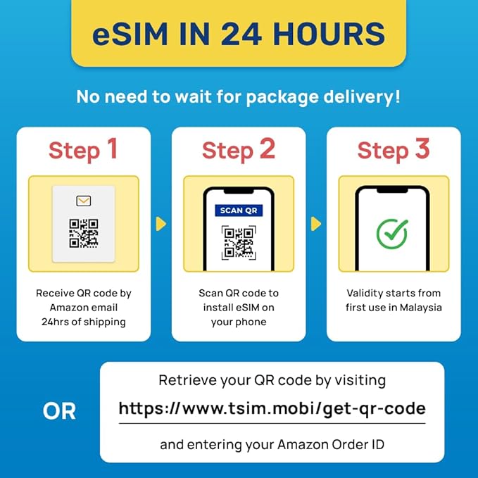 Malaysia eSIM | 5GB Super Economy Refillable Plan! QR Code Sent via Email in 24Hrs - Scan & Use Immediately | Auto Activating 30 Day Validity | Hotspot Allowed | Data-Only No Phone Number