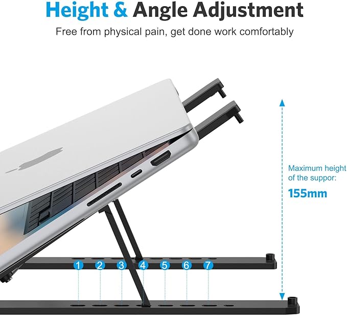 Portable Laptop Stand, OMOTON Laptop Stand for Desk Ergonomic 7-Levels Angles Adjustable Computer Stand, ABS Laptop Riser Holder Compatible with All Laptops and iPad(10-15.6")