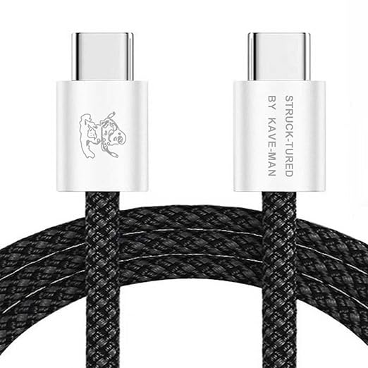Pebble 60W USB-C to USB-C Cable – 6.6ft Black | Fast Charging, Durable Nylon Braided, Universal USB-C Compatibility (ABS Shell)