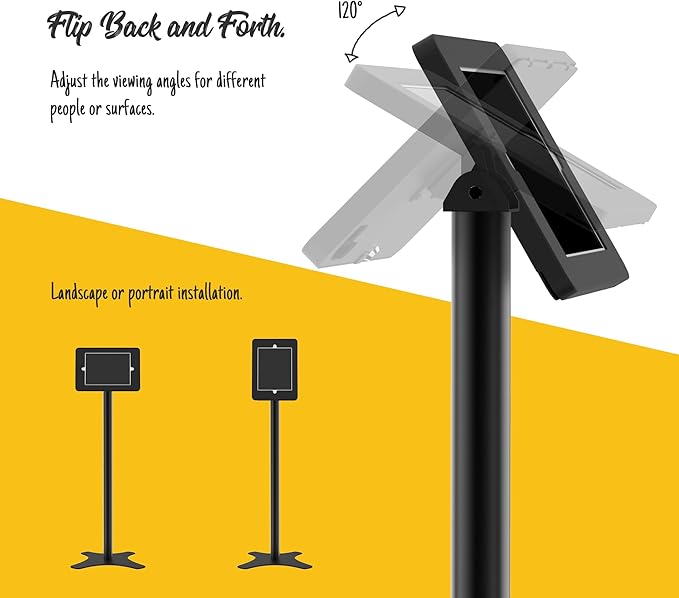 Tablet Floor Stand Compatible with 10.2" iPad 7 8 9, Rotate Lockable Metal Tablet Enclosure+Aluminum Pole+Metal Base - BSF302BT