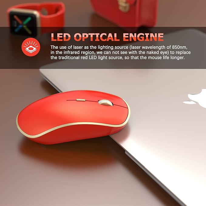 JOYACCESS Mouse Wireless, 2.4G Silent Wireless Gaming Mouse, Slim Portable USB Mouse Wireless for Laptop, Computer, PC (Orange Red)