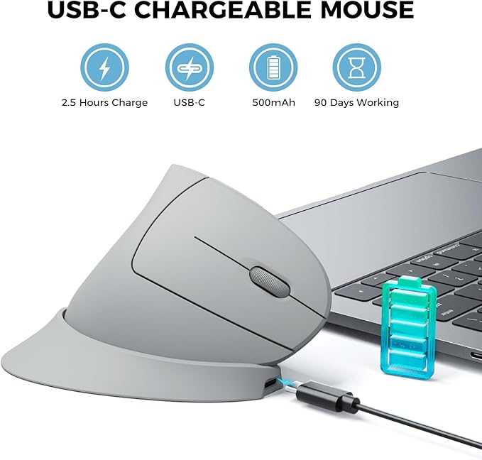 iClever Ergonomic Mouse, 2.4G Wireless Vertical Mouse with 4 Adjustable DPI, Silent Click, 7 Buttons, 3 Adjustable Tilt, Rechargeable Mouse Jiggler for Laptop, Desktop, PC, Computer, Windows 8/10/11