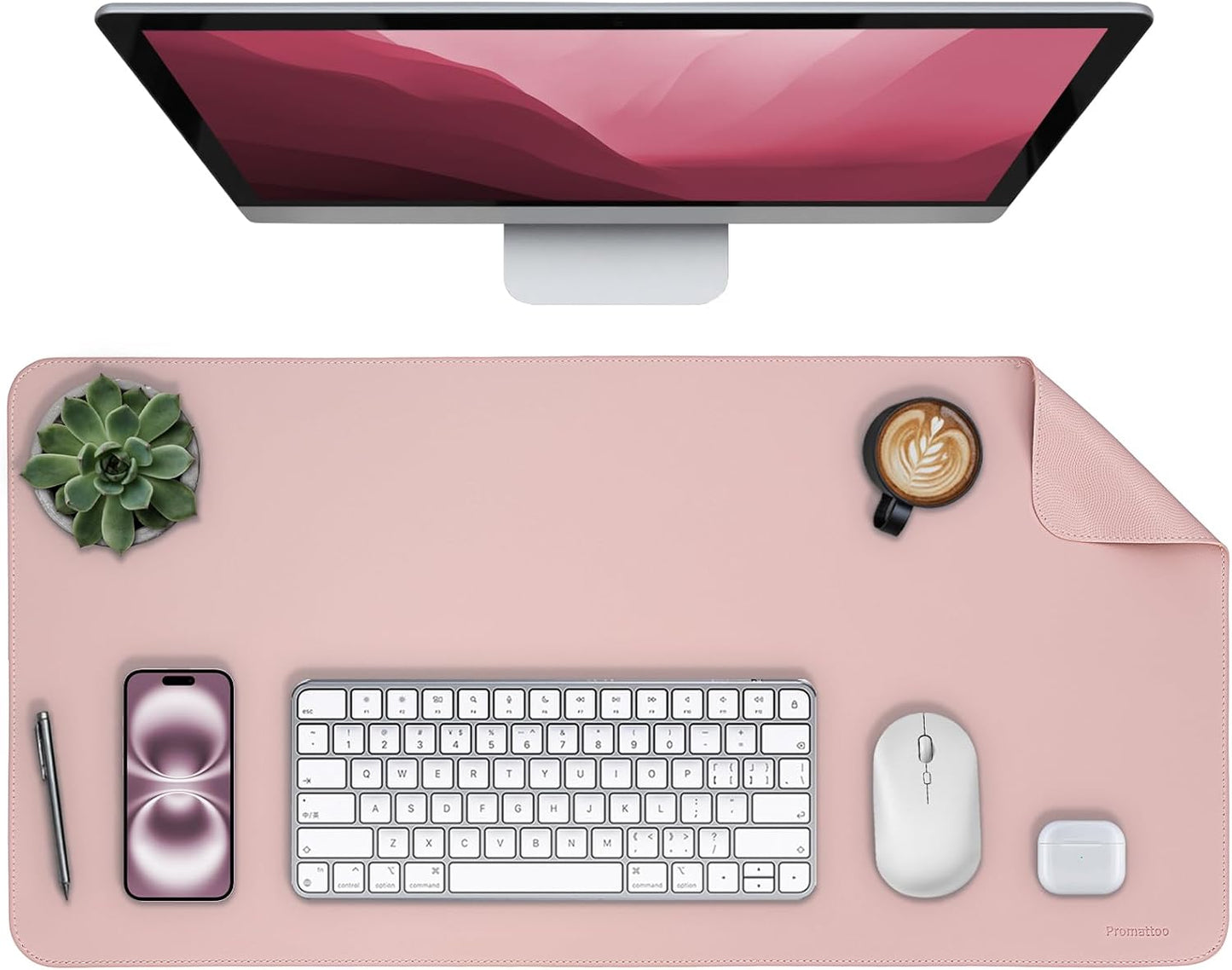 Oversized Non-Slip Desk Pad Protector – Grips Desk Firmly, Anti-Slip Like You've Never Seen! Vegan Leather Waterproof Laptop Mat for Keyboard & Mouse – Large Office Pad– Sakura Pink