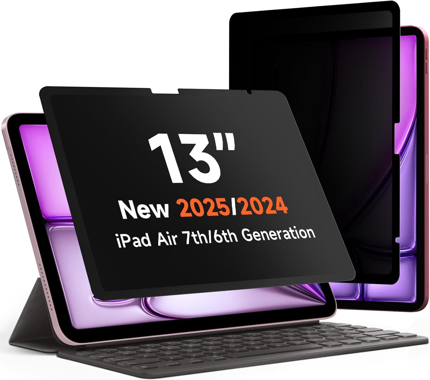 Upgrade 360° Privacy Screen Protector for iPad Air 13 inch M3 2025 & M2 2024, (iPad Air 7th/6th Generation), Magicsuction 4-Way Anti Spy Glare Blue Light Filter (Landscape+Portrait Privacy)