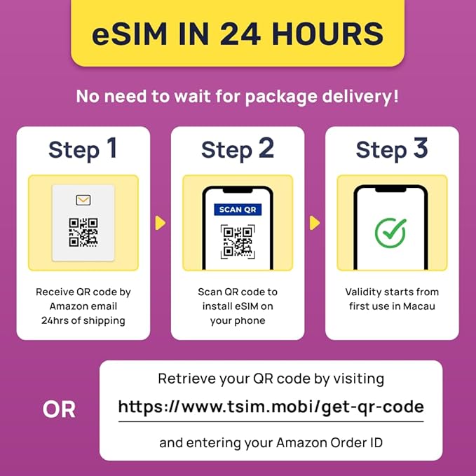 Macau eSIM | 3GB Super Saver Refillable Plan! QR Code Sent via Email in 24Hrs - Scan & Use Immediately | Auto Activating 10 Day Validity | 5G Speed + Hotspot | Data-Only No Phone Number