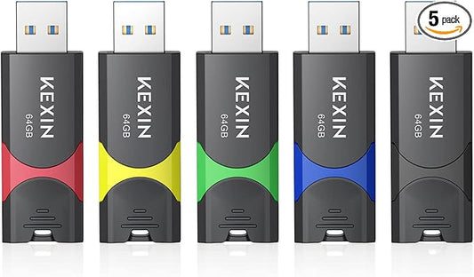 KEXIN Flash Drive 64GB USB 3.0 Flash Drive 64 GB Thumb Drive 5 Pack Memory Stick USB Drive Data Storage Jump Drive Colorful(64G 5-Pack)