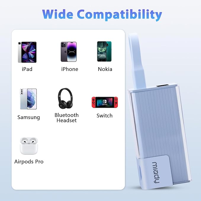 Miady Portable Charger Built-in Foldable Wall Plug, PD 30W 10000mAh Compact Power Bank has USB-C Cable&LED Display, Travel Essential Battery Pack Compatible with iPhone Galaxy SmartPhones (Cream Blue)