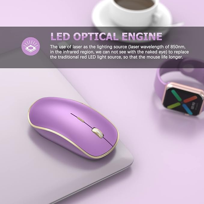 JOYACCESS Wireless Mouse - 2.4G Portable & Ergonomic with 5 DPI Levels for Desktop, Notebook, PC & Laptop (Purple)