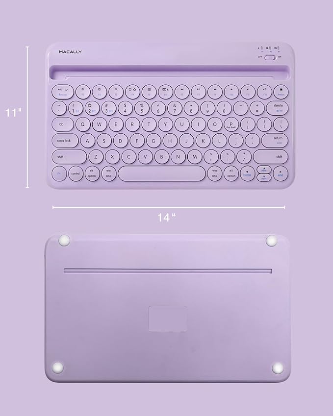 Macally Small Wireless Bluetooth Keyboard for iPad mini/Air/Pro, iPhone, Tablet, and Phone - 78 Key iPad Keyboard with Built-in Stand - Universal Compatible Multi Device - Purple