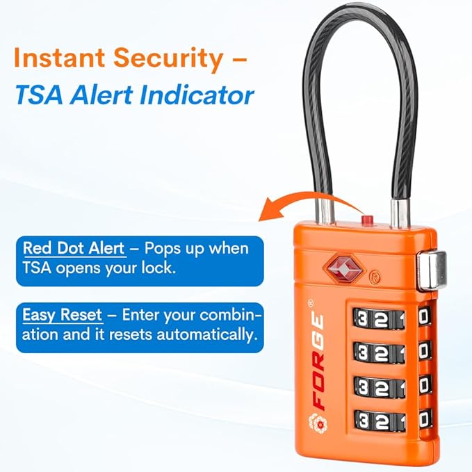 Forge TSA Approved Luggage Locks 4 Digit Combination TSA Travel Locks with TSA008, Open Alert Indicator, Zinc Alloy Body for Luggage, Suitcase, Backpack, and More. 3 Color 6 Locks.