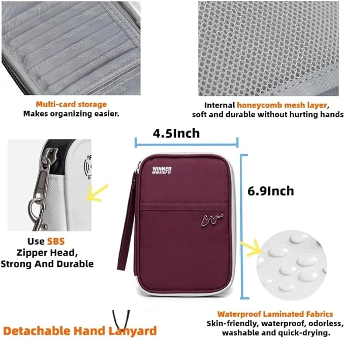 P-H1 Travel Family Passport Holder RFID Blocking Passport Waterproof Wallets for Men Women Travel Document Organizer, Lightweight Portable Passport Cover with Zipper Pocket (Wine Red)