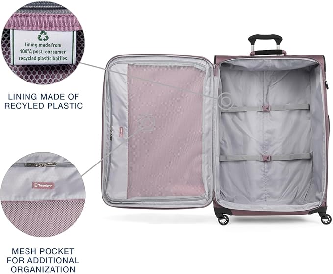 Travelpro Maxlite 5 Softside Expandable Checked Luggage with 4 Spinner Wheels, Lightweight Suitcase, Men and Women, Dusty Rose Pink, Checked Large 29-Inch