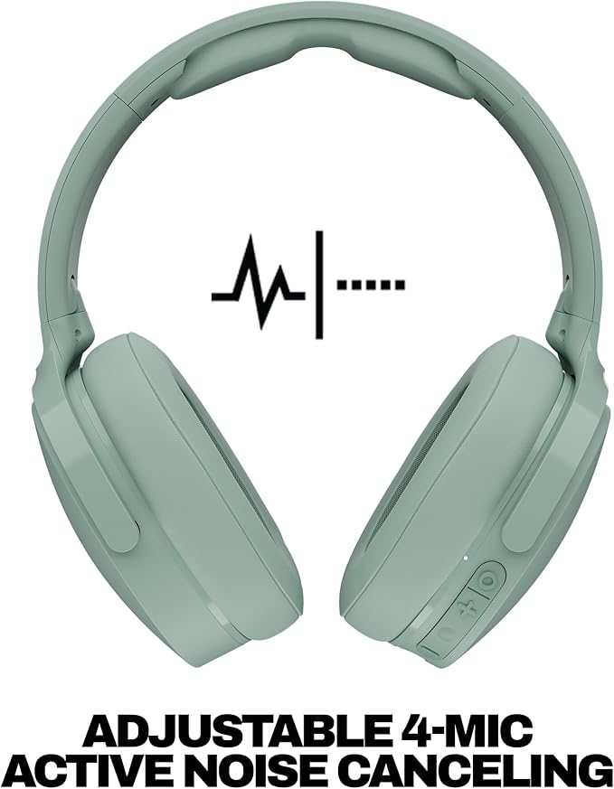 Skullcandy Hesh ANC Wireless Over-Ear Bluetooth Headphones, Active Noise Cancelling, Up to 22 Hrs Battery, Foldable Lightweight Design, Microphone for iPhone Android - Preppy Sage