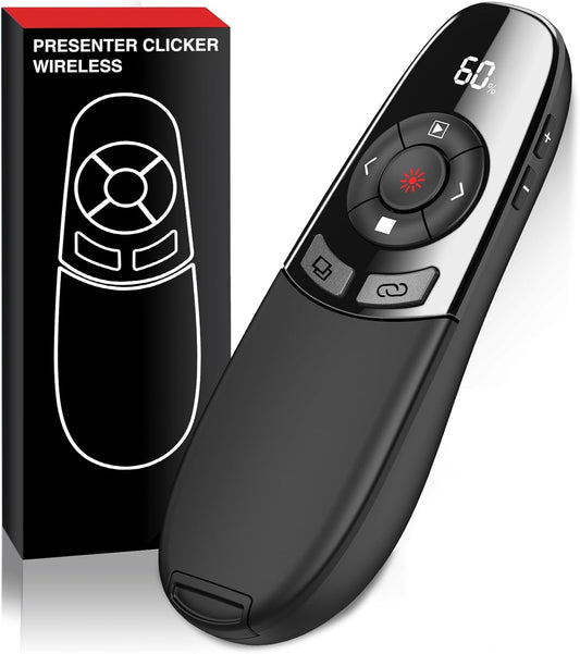 Wireless Presentation Clicker with Red Laser Pointer and Battery & Timer Display, Powerpoint Clicker for Mac Windows Keynote Google, Presenter Remote PPT Remote for Powerpoint Presentations