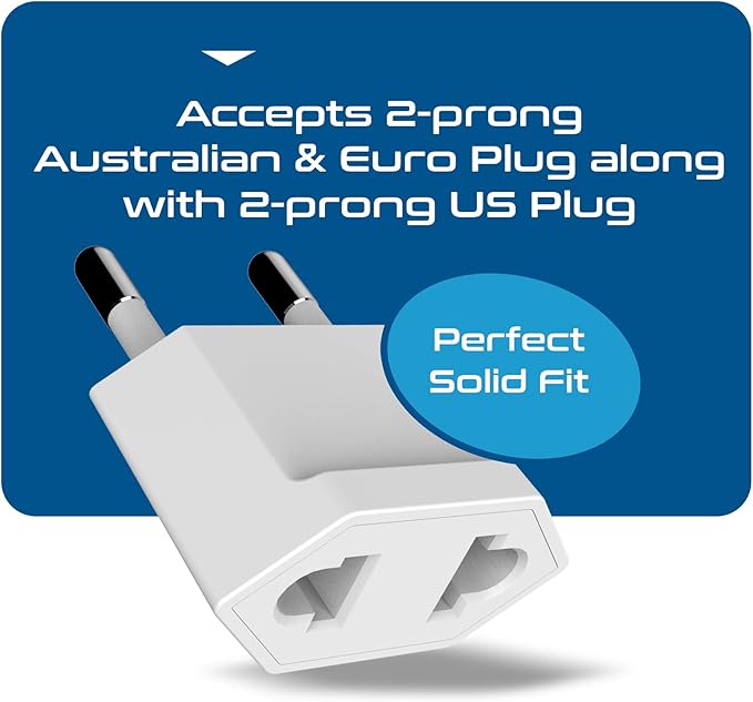 Ceptics European Travel Plug Adapter – Converts USA to EU, Asia and Italy Outlet – Type A to Type C converter - Use in Germany, Spain, & More - 6-Pack