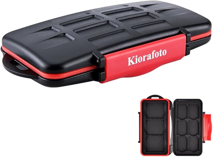 Kiorafoto 9 Slots Professional Water-Resistant Anti-Shock Holder Storage SD SDHC SDXC CF Memory Card Case Protector Cover with Carabiner for 6 SD Cards & 3 CF Compact Flash Cards